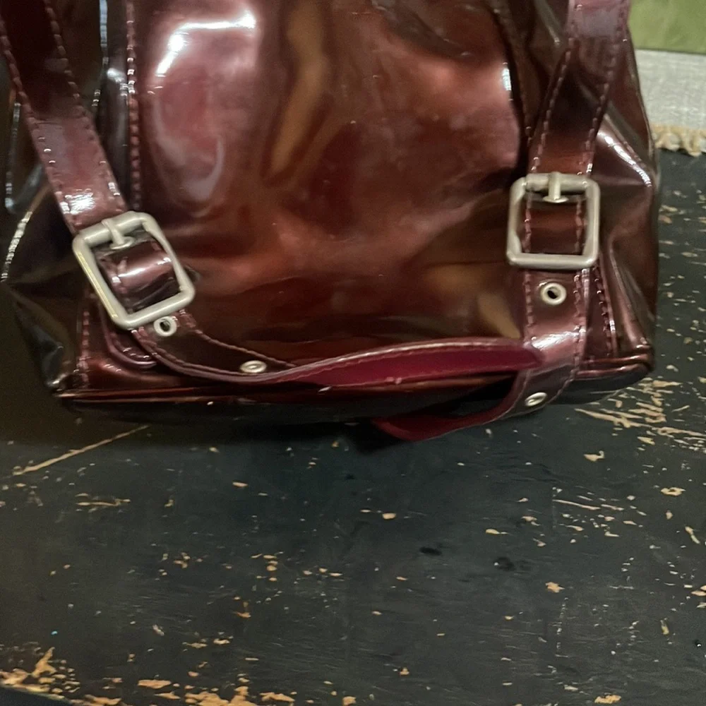 Gucci Burgundy Patent Leather Bamboo Top Handle Backpack